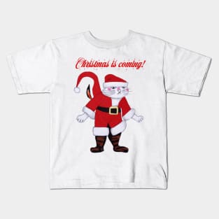 Christmas is Coming Santa cat Kids T-Shirt